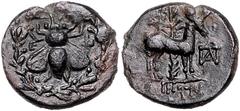 GREEK COINS KLEINASIEN, IONIEN / Stadt Ephesos, AE 20 (202-133 v.Chr.). Biene im Lorbeerkranz. Rs.Hirschkuh vor Palme. 4,15g. BMC 14.62.137 f.vz
