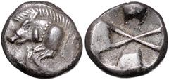 GREEK COINS KLEINASIEN, LYKIEN. Dynasten (500-460 v.Chr.), AR Stater (5.Jh.v.Chr.). Eber l. Rs.gekreuzte Linien in quadratum incusum. 7,33g. BMC 19.2.11 ss-vz