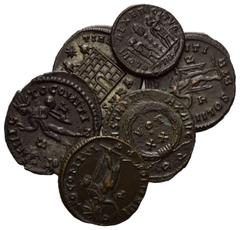 ROMAN COINS RÖMISCHES REICH, Constantin I. der Große, 307-337, AE Follis, London. Büste r. Rs.Sol l., SOLI INVICTO COMITI. DAZU:AE Follis, Trier sowie Ticinium. DAZU: AE Follis, Cyzikus. PROVIDENTIAE 