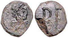 ROMAN COINS RÖMISCHES REICH, Julius Nepos, 474-475, AE 1/2 Centenionalis, Rom. Diad. Büste r. Rs.Monogramm. 0,61g. Sear 4381; RIC 3222 (R4)