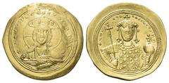 BYZANTINE COINS BYZANTINISCHES REICH, Constantin IX., 1042-1055, AV histamenon nomisma =Scyphat, Konstantinopel. Christusbüste v.vorn. Rs.Kaiser v.vorn mit Kreuz und Globus. 4,38g. Sear 1830, Sommer 4