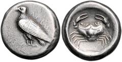 GREEK COINS ITALIEN, SIZILIEN / Stadt Akragas, AR Didrachme (vor 413 v.Chr.). Adler l. stehend, oben AKPA. Rs.Krabbe. 8,39g. SNG Cop.34 ss-vz