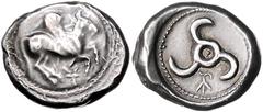 GREEK COINS KLEINASIEN, LYKIEN. unbestimmter Dynast, 460-440 v.Chr., AR Stater. Pegasos auf Schild r., unten Monogr. Y. Rs.Triskeles, Monogr. 9,81g. SNG Aulock 4090 vz