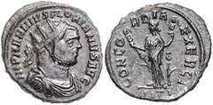 ROMAN COINS RÖMISCHES REICH, Florianus, 276, AE Antoninian, VITI =Ticinum. Büste mit Strahlenkrone r. Rs.Concordia mit zwei Standarten. 3,14g. RIC 59 vz
