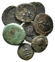 BYZANTINE COINS BYZANTINISCHES REICH, Mauricius Tiberius, 582-602, AE Nummus, Karthago. Behelm. Büste v.vorn. Rs.Monogramm. DAZU:Phocas, 602-610. AE Nummus, Karthago. Diad. Büste r. Rs.Monogramm (nich