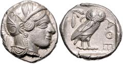 GREEK COINS GRIECHENLAND, ATTIKA / Stadt Athen, AR Tetradrachme (5.Jh.v.Chr.). Kopf der Athena r. Rs.Eule mit Olivenzweig und Mondsichel im quadratum incusum. 17,20g. Sear 2521 gut zentriertes Prachte
