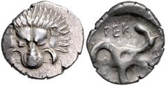 GREEK COINS KLEINASIEN, LYKIEN. Perikles, um 380 v.Chr., AR 1/3 Stater, Perikles (380-362 v.Chr.). Löwenkopf v.vorn. Rs.Triskele. 2,8g. SNG Ant.4254; Müseler VIII 47 ss-vz