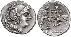 ROMAN COINS RÖMISCHE REPUBLIK, Anonyme Ausgaben, 211-208 v.Chr., AR Quinar, 211/210, Mzst. südöstliches Italien. Behelmter Romakopf r. Rs.Dioskuren mit Lanzen galoppieren r., über den Köpfen Sterne, d