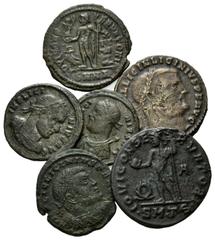 ROMAN COINS RÖMISCHES REICH, Licinius I., 308-324, Bil.pseudo-Argenteus, T ARL =Arles. Belorb. u. gep. Büste r. Rs.Kaiser auf Adler r. fliegend, IOVI CONSERVATORI AVG. 2,64g. DAZU:AE Follis, SMHT =Her