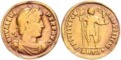 ROMAN COINS RÖMISCHES REICH, Valens, 364-378, AV Solidus (364-367), ANTS =Antiochia. Drap. Büste mit Perldiadem r. Rs.Valens stehend v.vorn, hält Labarum und kleine Victoria auf Globus. 4,00g. RIC 2d;