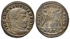 ROMAN COINS RÖMISCHES REICH, Maxentius, 306-312, AE Follis, MOSTQ =Ostia. Belorb. Büste r. Rs.Dioskuren stehen sich mit Pferden gegenüber. 6,46g. RIC 35 ss+