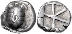 GREEK COINS GRIECHENLAND, AIGINA / Stadt Aigina, AR Stater (445-431 v.Chr.). Landschildkröte. Rs.Fünfgeteiltes quadratum incusum. 12,03g. Als einer der wichtigsten Handelsplätze wurde die Stadt 445 v.