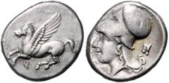 GREEK COINS GRIECHENLAND, KORINTH / Stadt Korinth, AR Stater (350-338 v.Chr.). Pegasos l. Rs.Athenakopf mit korinth. Helm l., Beiz. Astragalos. 8,20g. ss/ss+ BMC 12.22.222f.; SNG Cop.58f.