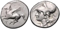 GREEK COINS GRIECHENLAND, KORINTH / Stadt Korinth, AR Stater (338-300 v.Chr.). Pegasos l. Rs.Athenakopf mit korinth. Helm l., Beiz. Efeublatt. 8,24g. ss BMC 12.26.249; SNG Cop.-