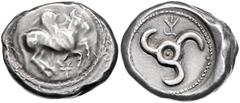 GREEK COINS KLEINASIEN, LYKIEN. unbestimmter Dynast, 460-440 v.Chr., AR Stater. Pegasos auf Schild r., unten Monogramm Y. Rs.Triskele, Monogramm. 9,81g. vz SNG Aul.4090