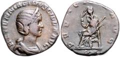 ROMAN COINS RÖMISCHES REICH, Herennia Etruscilla, Gemahlin des Trajan Decius, +251, AE Sesterz, Rom. Diad. Büste r. Rs.Pudicitia thront mit Zepter und hält ihren Schleier. 16,88g. ss RIC 136b; C. 22; 