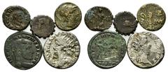 ROMAN COINS RÖMISCHES REICH, Kleines Lot mit 5 Münzen, darin: Nero (54-68 n.Chr.), Tetradrachme, Alexandria. Kopf Nero l. Rs.Kopf Tiberius r.; Maxentius (306-312), Follis, Ostia. Kopf r. Rs.Dioskuren;