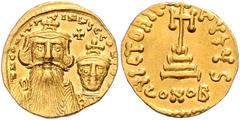 BYZANTINE COINS BYZANTINISCHES REICH, Constans II., 641-668, AV Solidus CONOB =Konstantinopel. Büste mit langem Bart neben Constantin IV. v.vorn, dazwischen Kreuz. Rs.Kreuz auf 4 Stufen, Off.S. 4,31g.