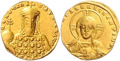 BYZANTINE COINS BYZANTINISCHES REICH, Constantin VII. und Romanos I., 920-944, AV Solidus, Konstantinopel. Büste Christi v.vorn. Rs.Büste Constantins mit Patriarchenkreuz auf Globus. 4,08g. GOLD, wahr