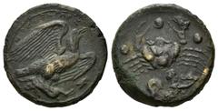 GREEK COINS ITALIEN, SIZILIEN / Stadt Akragas, AE Hemilitron (425-406 v.Chr.). Adler mit Hase. Rs.Krabbe über Triton, darüber 3 Punkte. 20,98g. HGC 2,131; CNS I, 32 selten, ss+