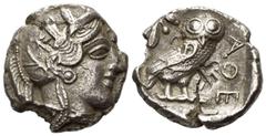 GREEK COINS GRIECHENLAND, ATTIKA / Stadt Athen, AR Tetradrachme (440/430 v.Chr.), Beischlag? Athenakopf mit korinthischem Helm r. Rs.Eule steht r. mit Olivenzweig und Mondsichel. Mehrere aramäische We