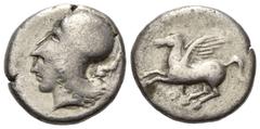 GREEK COINS GRIECHENLAND, KORINTH / Stadt Korinth, AR Stater (400-338 v.Chr.). Pegasos l. Rs.Athenakopf mit korinth. Helm l., Beiz. Hund. 8,28g. BMC 12.14.150; SNG Cop.40 f.
