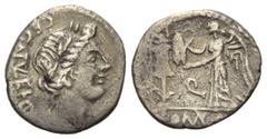 ROMAN COINS RÖMISCHE REPUBLIK, C. Egnatuleius C.f., 97 v.Chr., AR Quinar. Kopf Apollos r. Rs.Victoria errichtet Trophäe, i.F.Q. 1,58g. Auf die Siege des Marius über die Kimbern und Teutonen. Alb.1141;