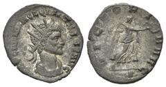 ROMAN COINS RÖMISCHES REICH, Quintillus, 270, AE Antoninian, Rom. Büste r. mit Strahlenkrone. Rs.VICTORIA AVG, Victoria r. gehend, unten G. 2,68g. RIC 33; Kampm.105.19 Silbersudreste, ss-vz