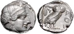 GREEK COINS GRIECHENLAND, ATTIKA / Stadt Athen, AR Tetradrachme (449-413 v.Chr.). Kopf der Athena r. Rs.Eule mit Olivenzweig und Mondsichel im quadratum incusum. 17,21g. ss-vz Sear 2526; BMC 11.8.62