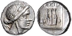 GREEK COINS KLEINASIEN, LYKIEN / Stadt Phaselis, AR Drachme (168-81 v.Chr.). Apollokopf r., Haar aufgerollt mit 2 Locken. Rs.Kithara zwischen Fackel und Isiskopfschmuck. , PHASHLI. 2,87g. ss-vz Sear 5