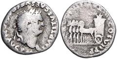 ROMAN COINS RÖMISCHES REICH, Titus, 79-81, AR Denar (79), Rom. Belorb. Büste r., IMP TITVS CAES VESPASIAN AVG PM. Rs.Quadriga l., darin Kornähren, [TRP VIIII] IMP XIIII COS VII PP. 2,73g. s+ RIC 12; K