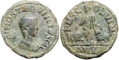 ROMAN COINS RÖMISCHES REICH, Hostilian als Caesar, 250-251, AE 26, AN XII =250, Moesia Superior, Stadt Viminacium. Büste r. Rs.Moesia zwischen Stier und Löwe. 9,95g. ss Sear 4291; BMC 3.18.34