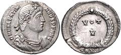 ROMAN COINS RÖMISCHES REICH, Valentinian I., 364-378, AR Siliqua (364-367), Konstantinopel. Büste mit Rosettendiadem r. Rs.VOT/V im Kranz. 2,96g. selten, Rs.Kr., ss-vz RIC 11g
