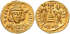 BYZANTINE COINS BYZANTINISCHES REICH, Constantin IV., 668-685, AV Solidus, CONOB =Constantinopel. Büste mit Speer und Schild. Rs.Krückenkreuz mit 3 Stufen, l. Heraclius, r. Tiberius, Off.E. 4,47g. GOL