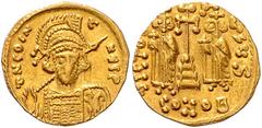 BYZANTINE COINS BYZANTINISCHES REICH, Constantin IV., 668-685, AV Solidus, CONOB =Constantinopel. Büste mit Speer und Schild. Rs.Krückenkreuz mit 3 Stufen, l. Heraclius, r. Tiberius, Off.S. 4,50. GOLD