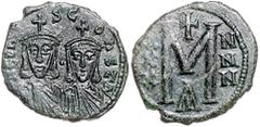 BYZANTINE COINS BYZANTINISCHES REICH, Leo III., 717-741, AE Follis, A =Constantinopel. Büsten von Leo III. und Constantin V. v.vorn., LEOn S CONST. Rs.M zw. XXX und NNN. 5,85g. ss+/ss Sear 1516; Somme