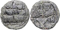 BYZANTINE COINS BYZANTINISCHES REICH, Leo IV., 775-780, AE Follis (778-780), Constantinopel. Büsten des Leo IV. und Konstantin VI. auf Thron v.vorn. Rs.Büsten des Leo III. und Konstantin V. v.vorn, ob
