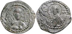 BYZANTINE COINS BYZANTINISCHES REICH, Romanos IV., 1068-1071, AE Follis. Anonyme Ausgabe Klasse G. Christus v.vorn. Rs.Jungfrau Maria mit erhobenen Händen v.vorn, überprägt. 6,46g. ss Sear 1867; Somme