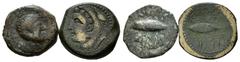 GRIECHISCHE MÜNZEN SPANIEN, ULTERIOR / Stadt Cunbaria, AE Semis (ca.100 v.Chr.). Männlicher Kopf r., dahinter S. Rs.Thunfisch l. 5,89g. DAZU:Stadt Gades. AE Semis (100-20 v.Chr.). Kopf des Herakles l.