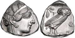 GREEK COINS GRIECHENLAND, ATTIKA / Stadt Athen, AR Tetradrachme (ca. 430 v.Chr.). Behelmter Athenakopf r. Rs.Eule mit Olivenzweig und Mondsichel im quadratum incusum. 17,13g. f.vz Kroll 8; Svoronos pl