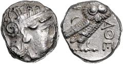 GREEK COINS GRIECHENLAND, ATTIKA / Stadt Athen, AR Tetradrachme (380-250 v.Chr.). Kopf der Athena. Rs.Eule mit Olivenzweig und Mondsichel im quadratum incusum. ss/ss-vz Sear 2526