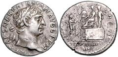 ROMAN COINS RÖMISCHES REICH, Trajan, 98-117, AR Denar COS III =114-117, Rom. IMP CAES NERVA TRAIAN AUG GERM. Belorb. Büste r. Rs.P M TR P COS III, i.Abschn. LIBERAL AVG/III. Trajan sitzt auf Plattform