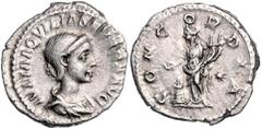 ROMAN COINS RÖMISCHES REICH, Aquilia Severa, 2.Gemahlin des Elagabal, 220, 221-222, AR Denar, Rom. Drap. Büste r. Rs.Concordia mit Doppelfüllhorn und Patera opfert über Altar, i.F.l. Stern. 3,24g. ss+