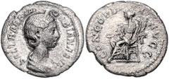 ROMAN COINS RÖMISCHES REICH, Orbiana, Gemahlin des Severus Alexander, +235, AR Denar, Rom. Diad. u. drap. Büste r., SALL BARBIA ORBIANA AVG. Rs.Concordia l. sitzend, CONCORDIA AVGG. 2,13g. raue Oberfl