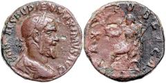 ROMAN COINS RÖMISCHES REICH, Pupienus, 238, AE Sesterz, Rom. Belorb. Büste r. Rs.Pax sitzt l. mit Zweig und Zepter. 17,36g. Ex.Vögle 1/1973, Nr.72. selten, ss+ RIC 22a