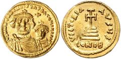 BYZANTINE COINS BYZANTINISCHES REICH, Heraclius, 610-641, AV Solidus. Büsten von Heraklius und Heraclonas v.vorn, dazw. Kreuz. Rs.Kreuz auf vier Stufen, Off.S. 4,47g. GOLD, Rs.Kr., f.vz So.11.9