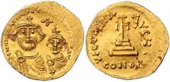 BYZANTINE COINS BYZANTINISCHES REICH, Heraclius, 610-641, AV Solidus. Büsten von Heraklius und Heraklius Constantinus v.vorn, dazw. Kreuz. Rs.Kreuz auf vier Stufen, Off.I. 4,50g. GOLD, prägeschw., ss-