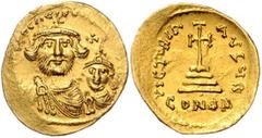BYZANTINE COINS BYZANTINISCHES REICH, Heraclius, 610-641, AV Solidus. Büsten von Heraklius und Heraklius Constantinus v.vorn, dazw. Kreuz. Rs.Kreuz auf vier Stufen, Off.B. 4,45g. GOLD, ss+ So.11.9