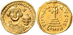 BYZANTINE COINS BYZANTINISCHES REICH, Heraclius, 610-641, AV Solidus. Büsten von Heraklius und Heraklius Constantinus v.vorn, dazw. Kreuz. Rs.Kreuz auf vier Stufen, Off.G. 4,36g. GOLD, Rs.Graffito, ss