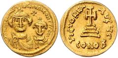 BYZANTINE COINS BYZANTINISCHES REICH, Heraclius, 610-641, AV Solidus. Büsten von Heraklius und Heraklius Constantinus v.vorn, dazw. Kreuz. Rs.Kreuz auf vier Stufen, Off.G. 4,43g. GOLD, Rs. Graffito, s